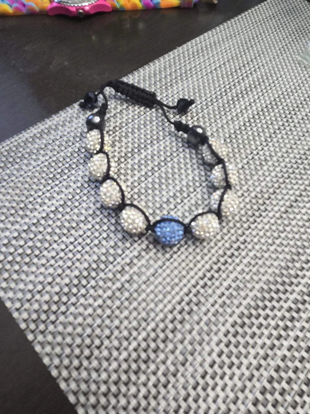 Sparkling Bead Macrame Bracelet - Blue and White